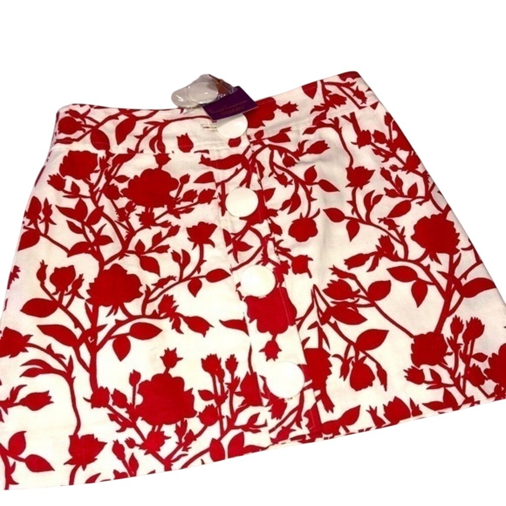 Sweet Sinammon Floral Button Front Mini Skirt Red White Women Small